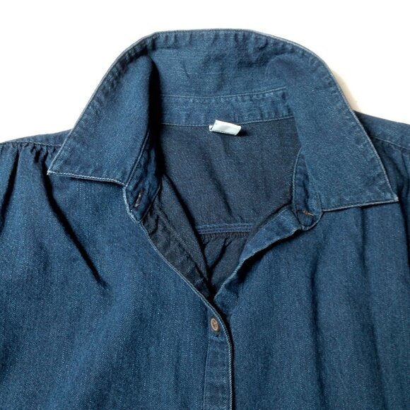 Old Navy Chambray Dress XS Dark Wash Blue Denim Button Up Short Sleeve - Picture 5 of 9